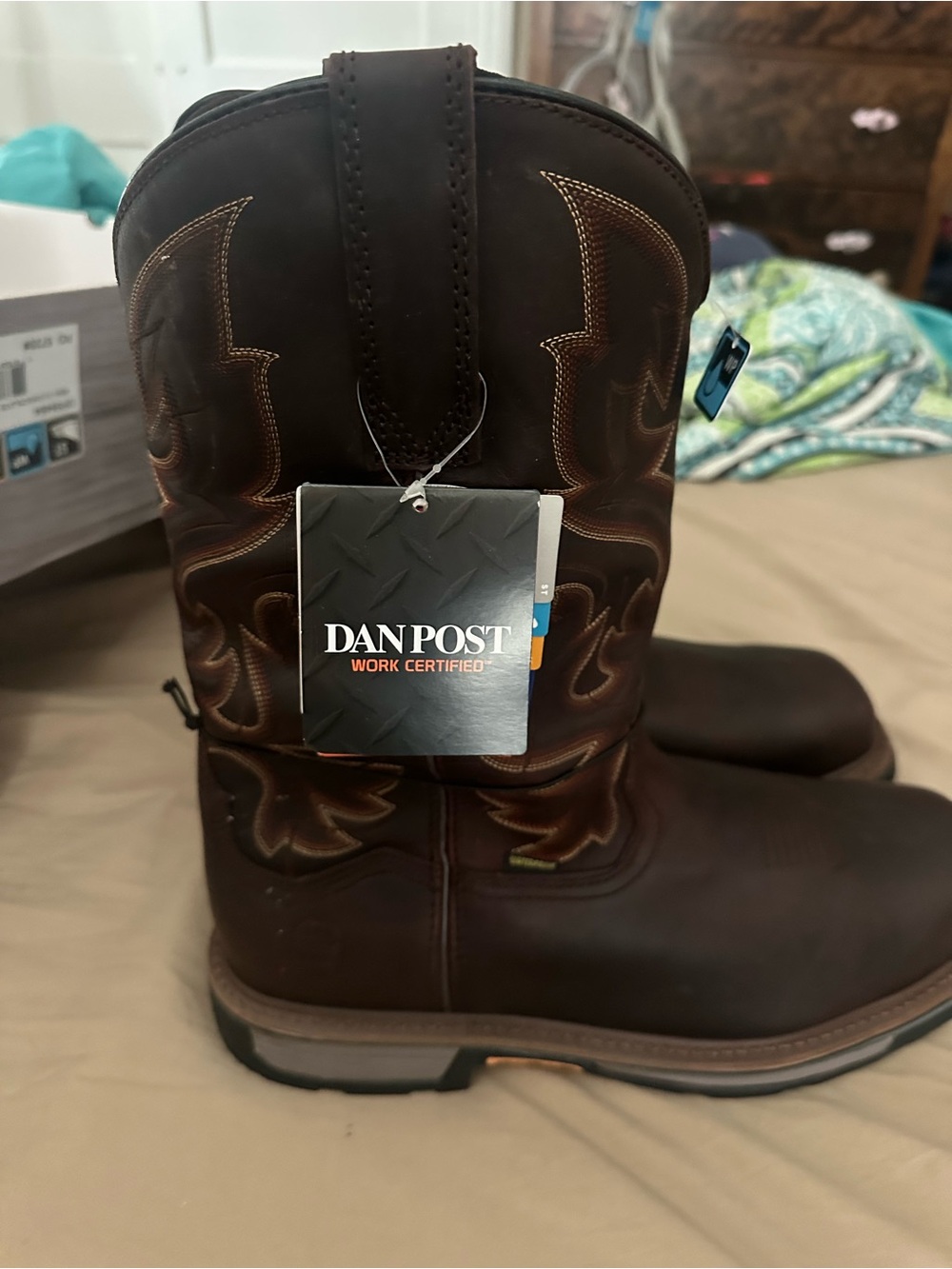 Dan Post Dark Brown Work Certified Pull-On Western Boots